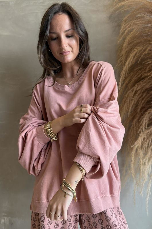 Lagen Lantern Sleeve Sweatshirt Soft Terracotta